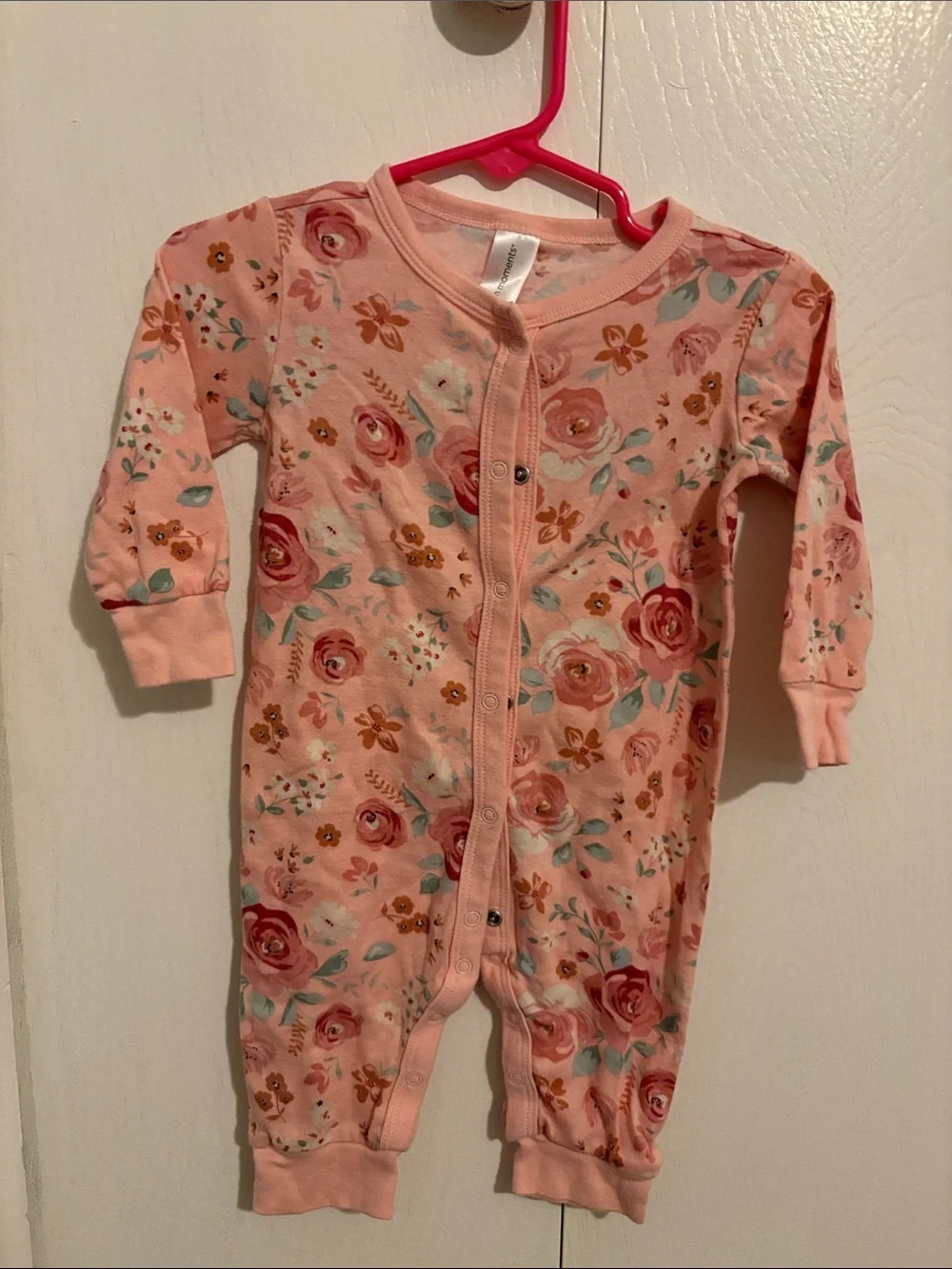 Girls Floral Snap-Front One-Piece Romper in Peach